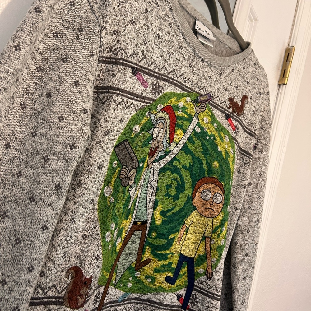 Rick & Morty Gray Ugly Christmas Sweater Adult Size Small - Picture 5 of 8